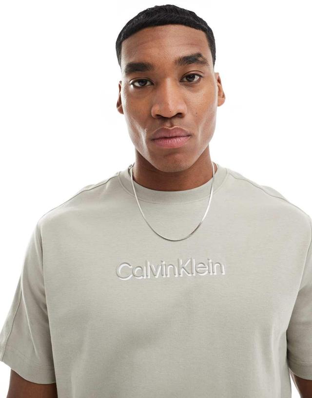 Calvin Klein shadow embossed logo t-shirt in beige Product Image