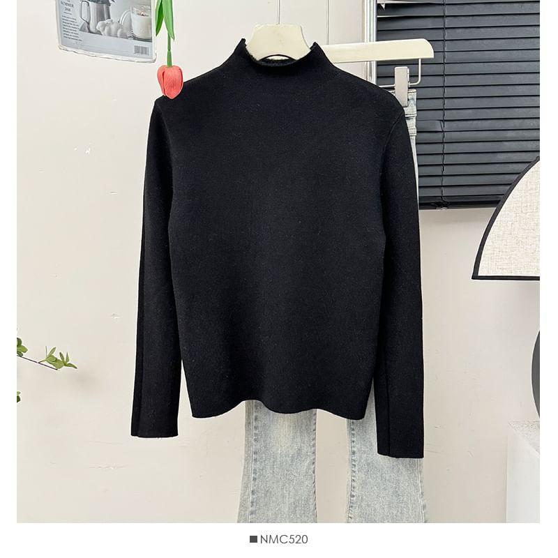 Fleece-Lined Mock-Neck Knit Top in 5 Colors Product Image