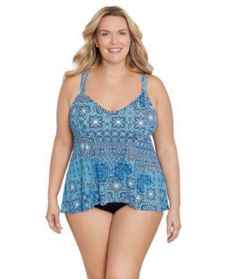 Plus Size ShapeSolver Princess Seam Fauxkini One-Piece Swimsuit Product Image