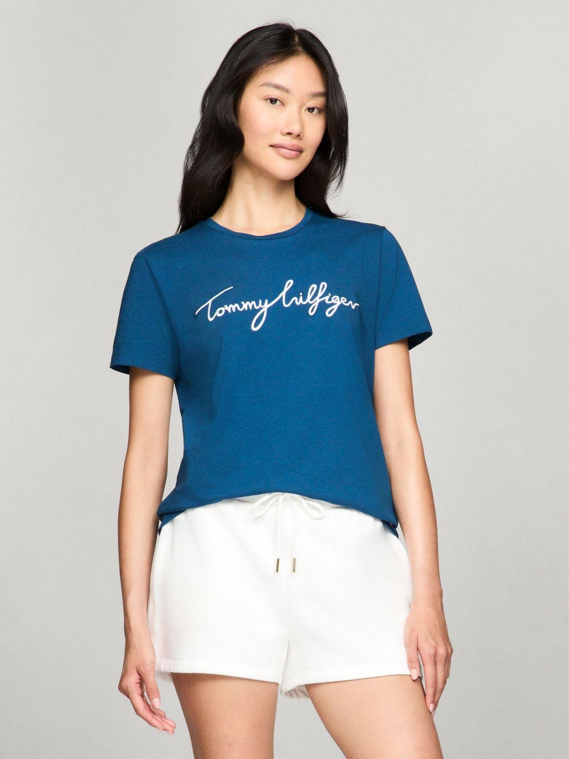 Tommy Hilfiger Women's Embroidered Signature Crewneck T-Shirt Product Image