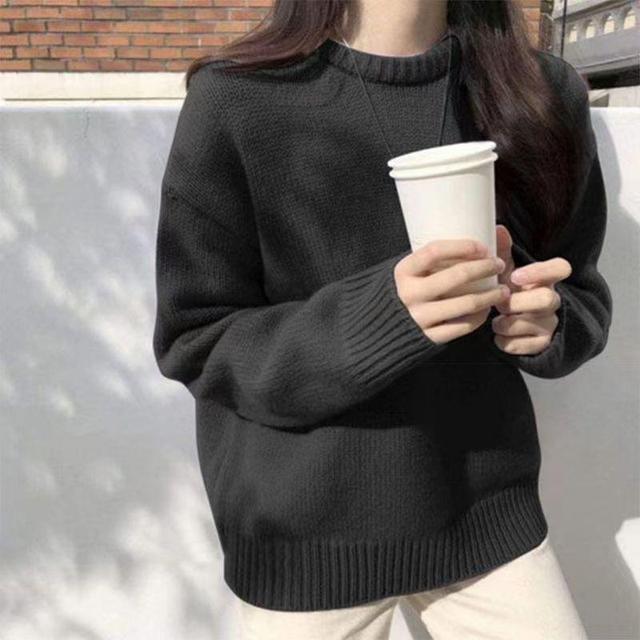 Round Neck Plain Oversized Sweater Product Image