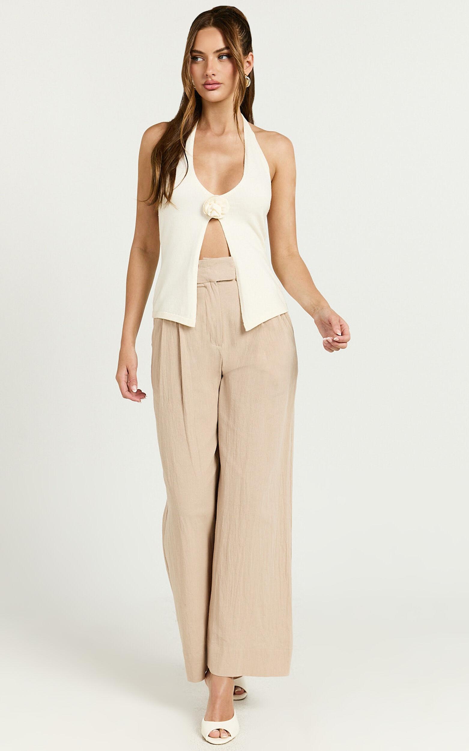 Bette Pants - High Waisted Wide Leg Pants in Stone Product Image