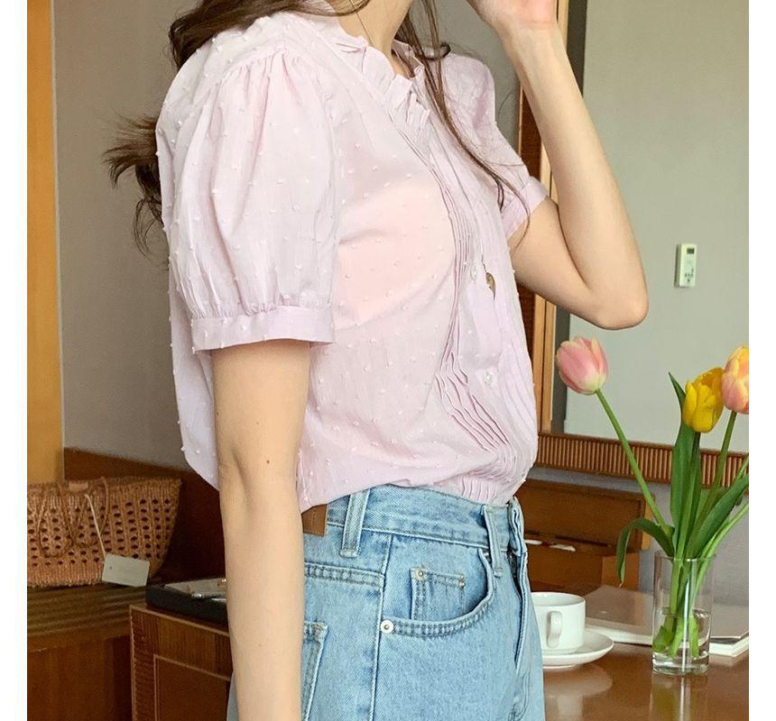 Short Sleeve Frilled Pleated Shirt Product Image