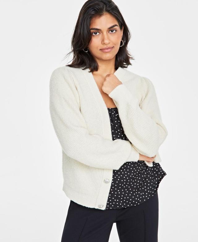 On 34th Womens Puff-Sleeve Jewel-Button Cardigan Sweater, Created for Macys Product Image