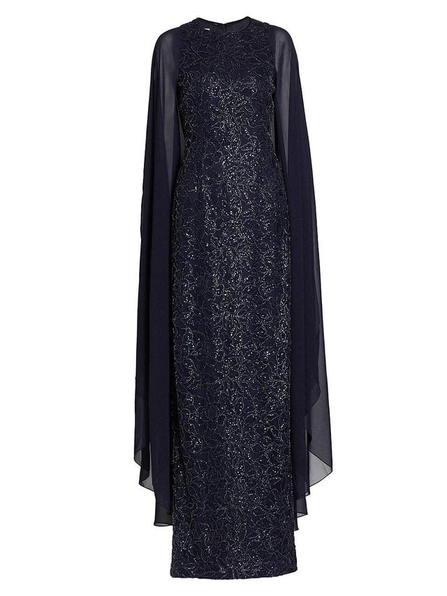 Womens Chiffon Cape Overlay Beaded Gown Product Image