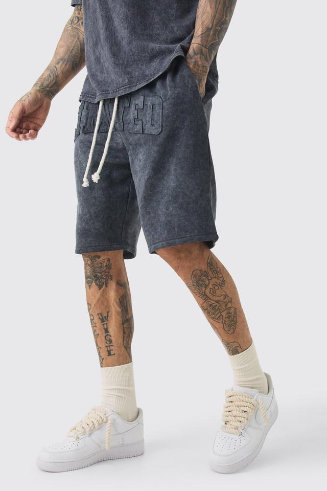 Tall Relaxed Limited Applique Washed Sweat Shorts | boohooMAN USA Product Image