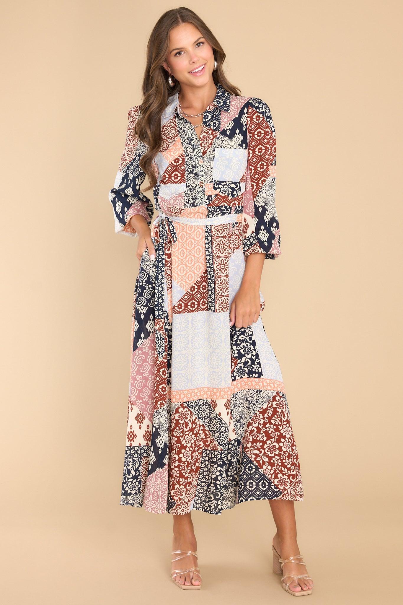 Hear The Applause Rust Patchwork Maxi Dress Print Product Image