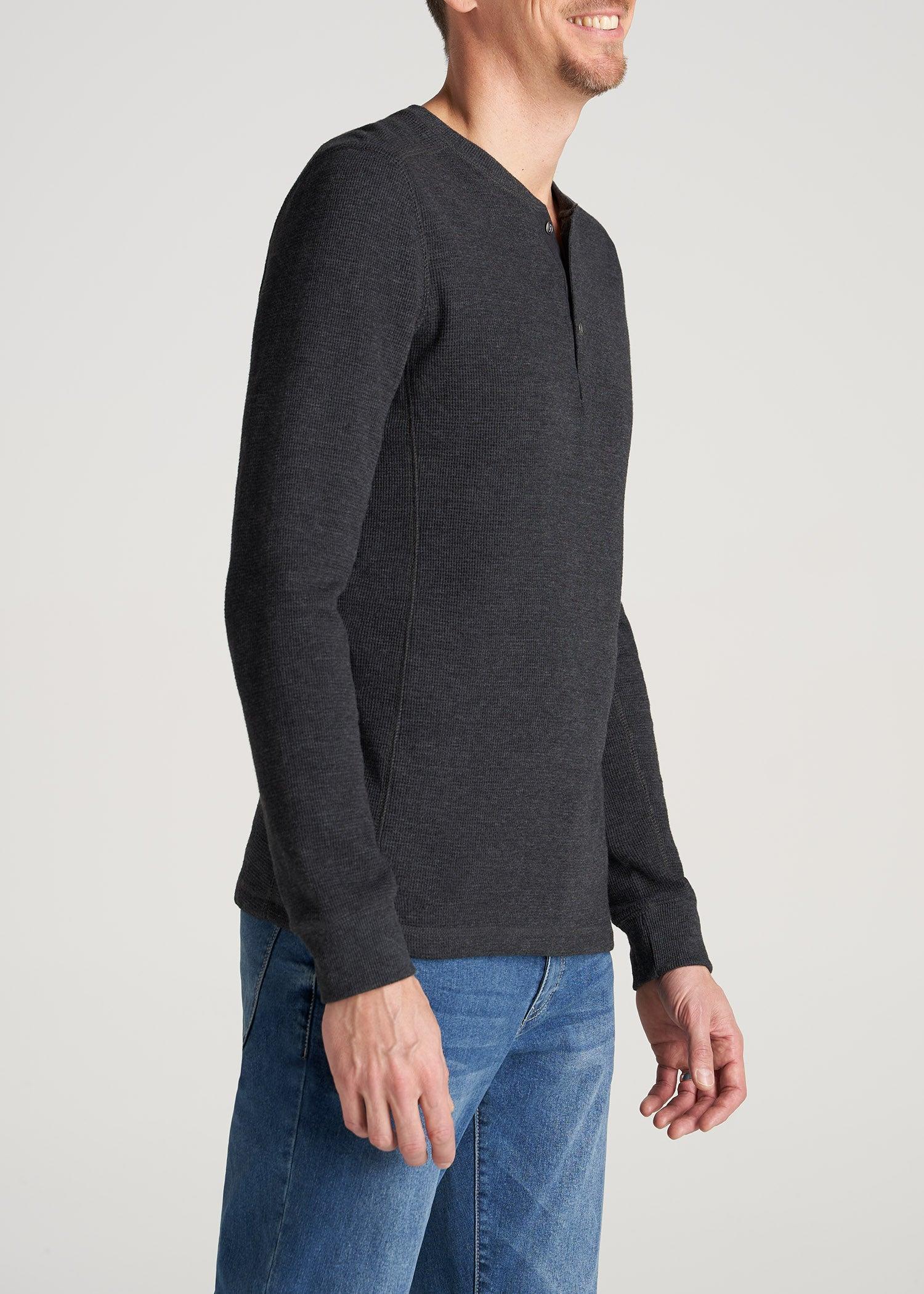 LJ&S Men's Tall Heavy Waffle Henley in Coal Mix Male Product Image