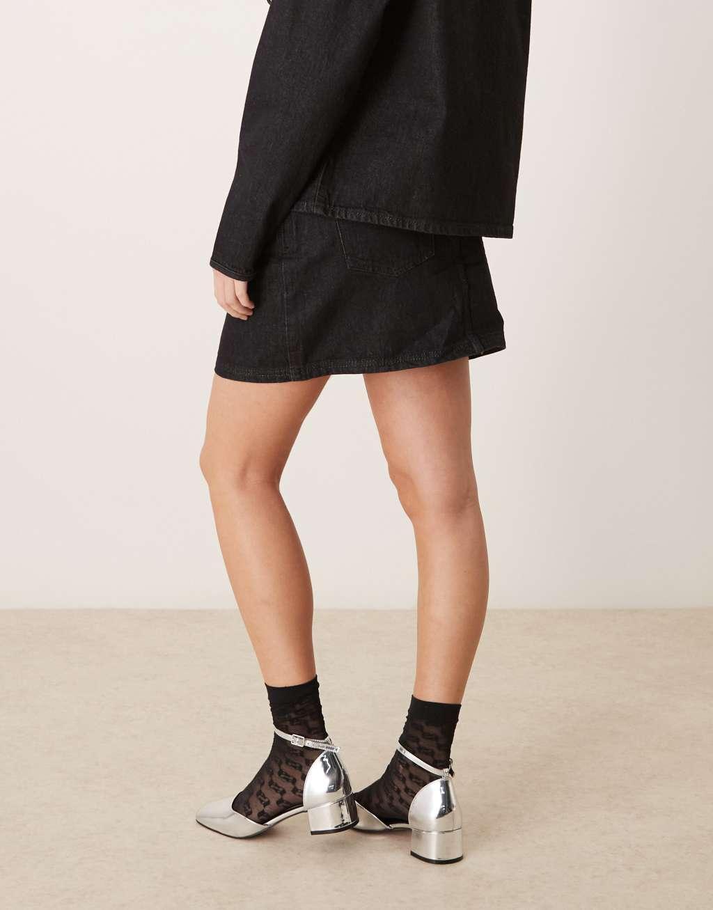 ASOS DESIGN denim mini skirt in washed black Product Image