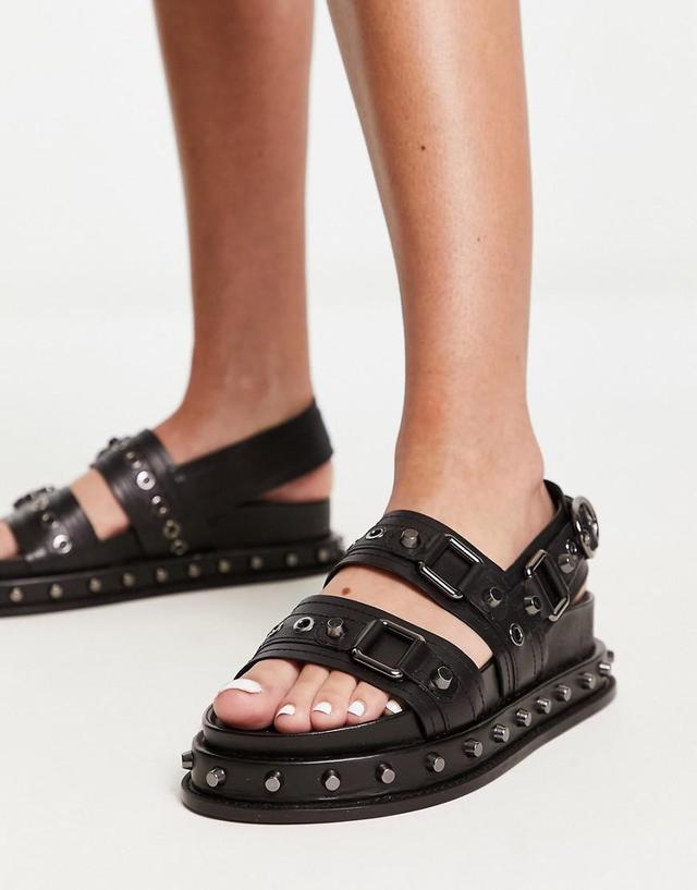 ASOS DESIGN Focused leather studded flat sandals Product Image