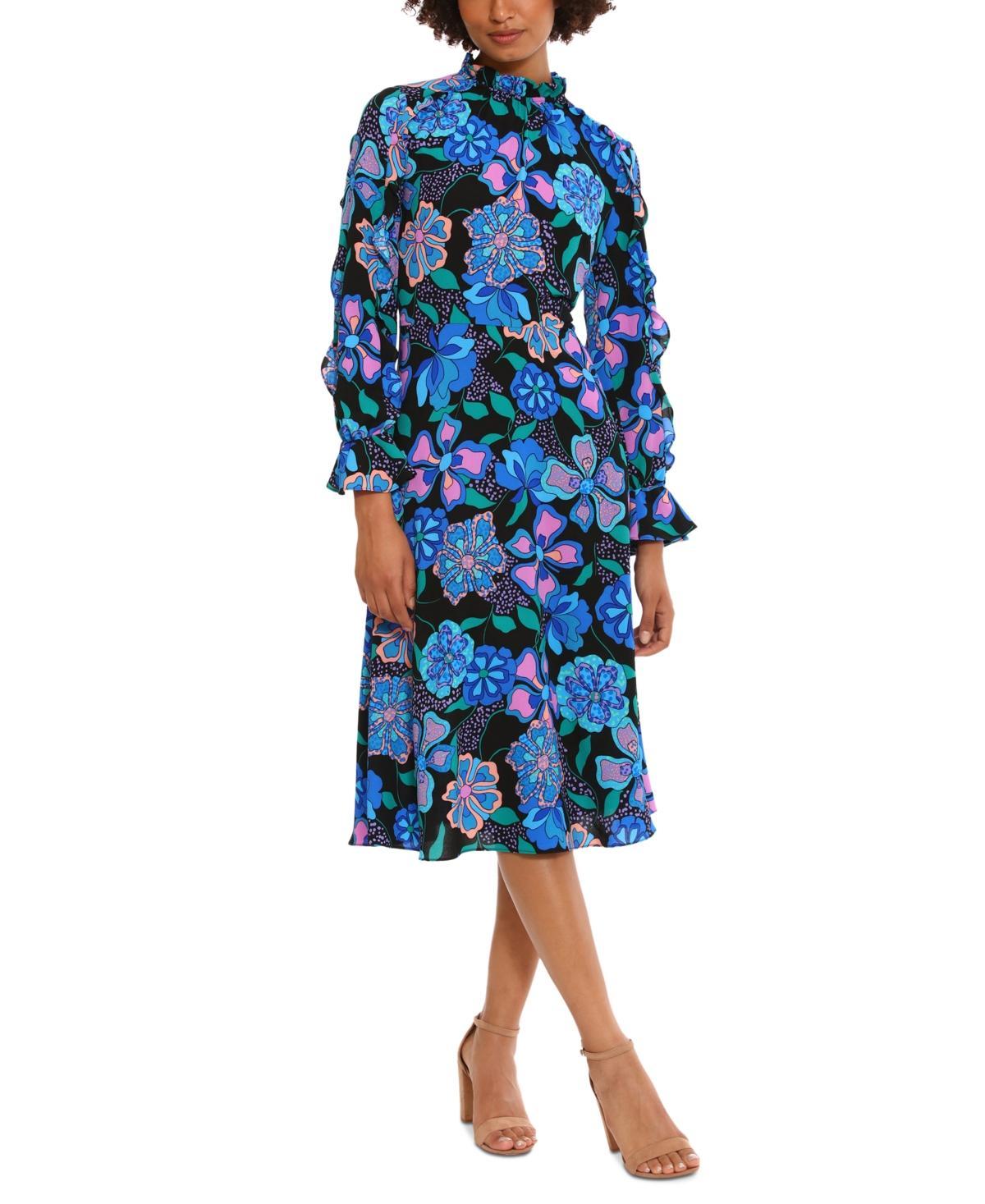 Donna Morgan Printed Ruffled Mock Neck Long Sleeve A Product Image