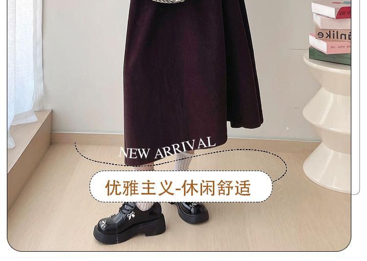 Maternity Long-Sleeve Mock Neck Plain Knit Top / Corduroy Midi A-Line Dungaree Dress / Set Product Image