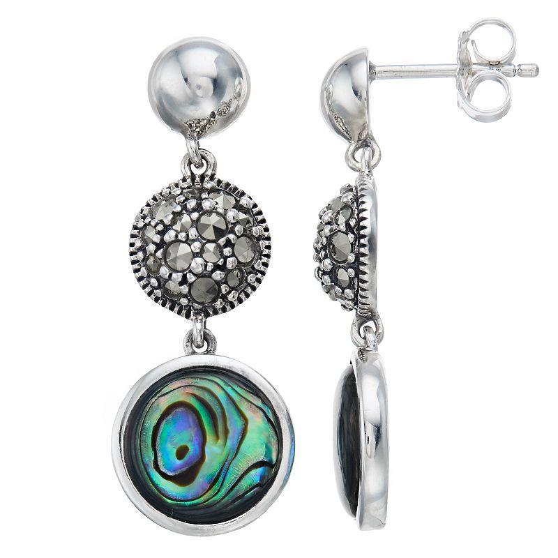 Lavish by TJM Sterling Silver Cabochon Abalone & Marcasite Drop Earrings, Womens Product Image