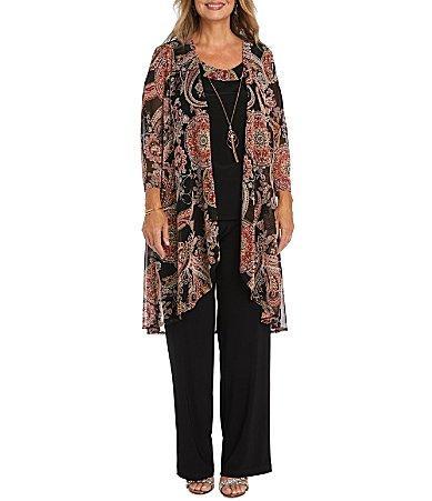 Womens R&M Richards 4-piece Top, Pants, Duster & Necklace Set Product Image