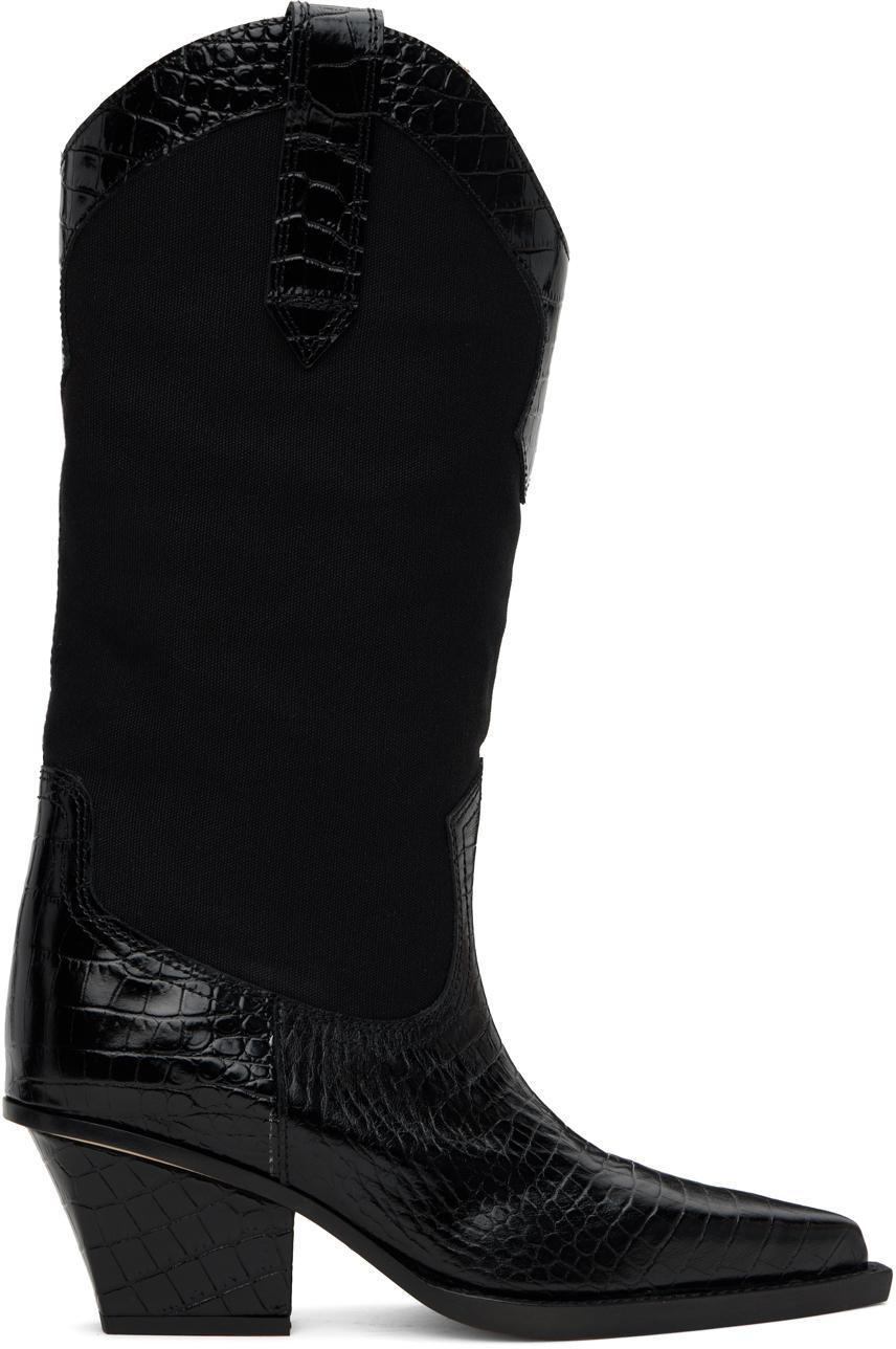 PARIS TEXAS Rosario Leather-trimmed Canvas Western Boots In Black Product Image