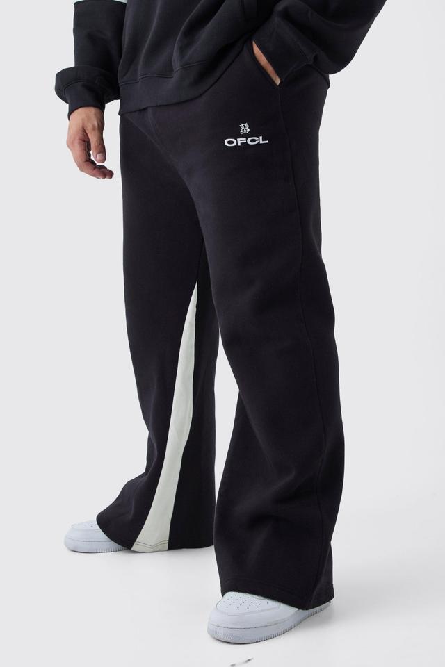 Plus Relaxed Flare Gusset OFCL Varsity Print Sweatpants | boohooMAN USA Product Image