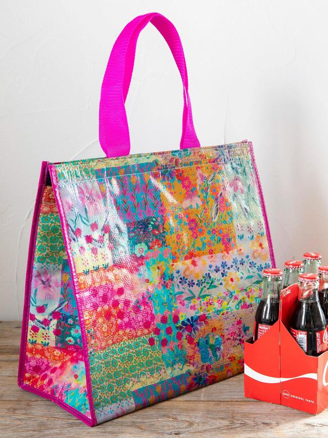 Insulated Cooler Tote - Pink Watercolor Patchwork Product Image