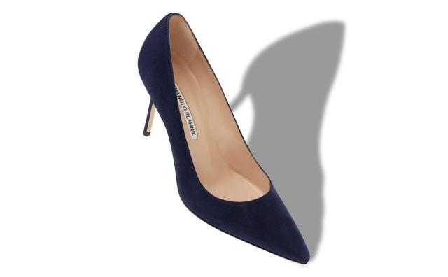 BB 90 Navy Blue Suede Pointed Toe Pumps Product Image