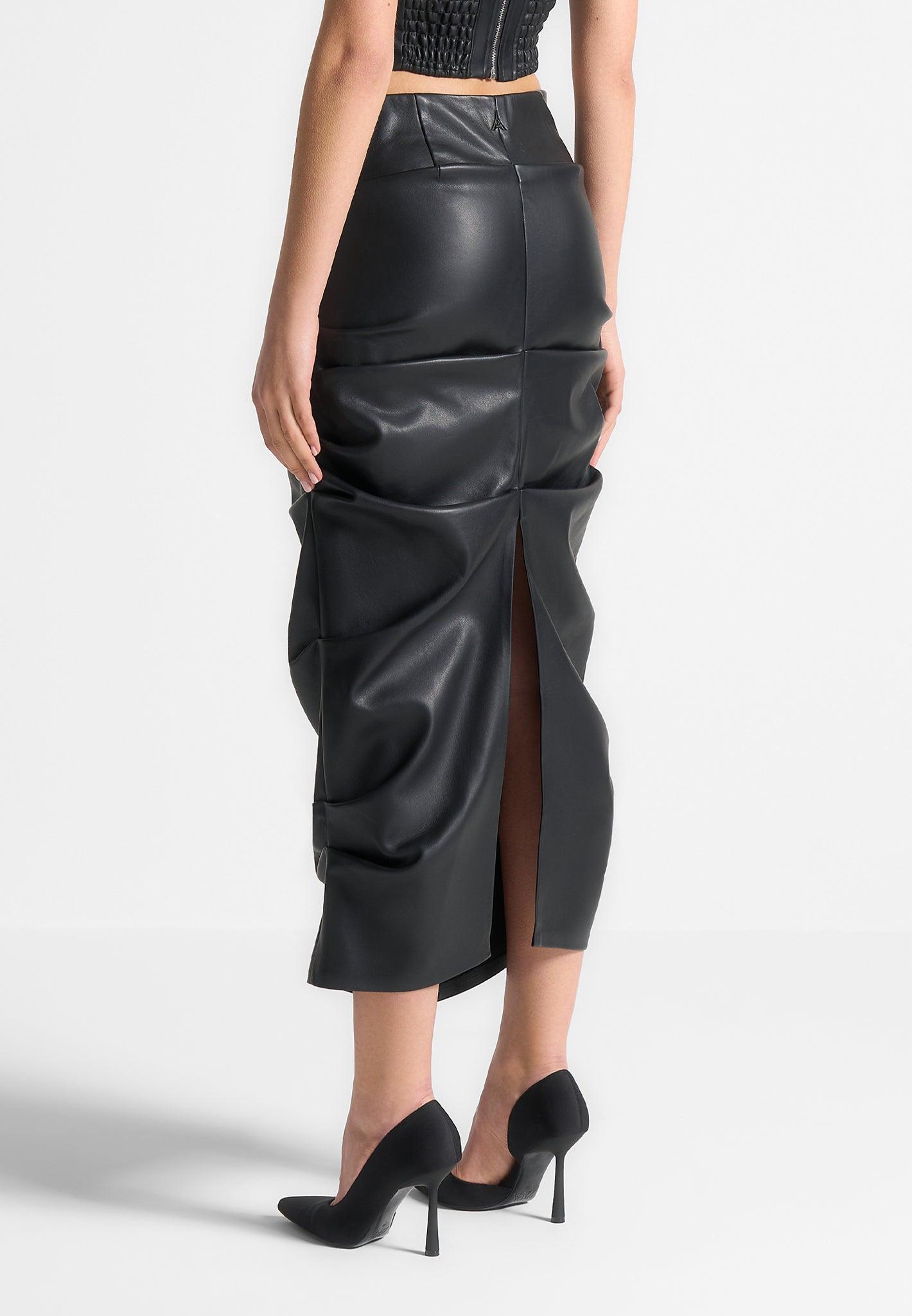 Tacked Leather Midaxi Skirt - Black Female Product Image