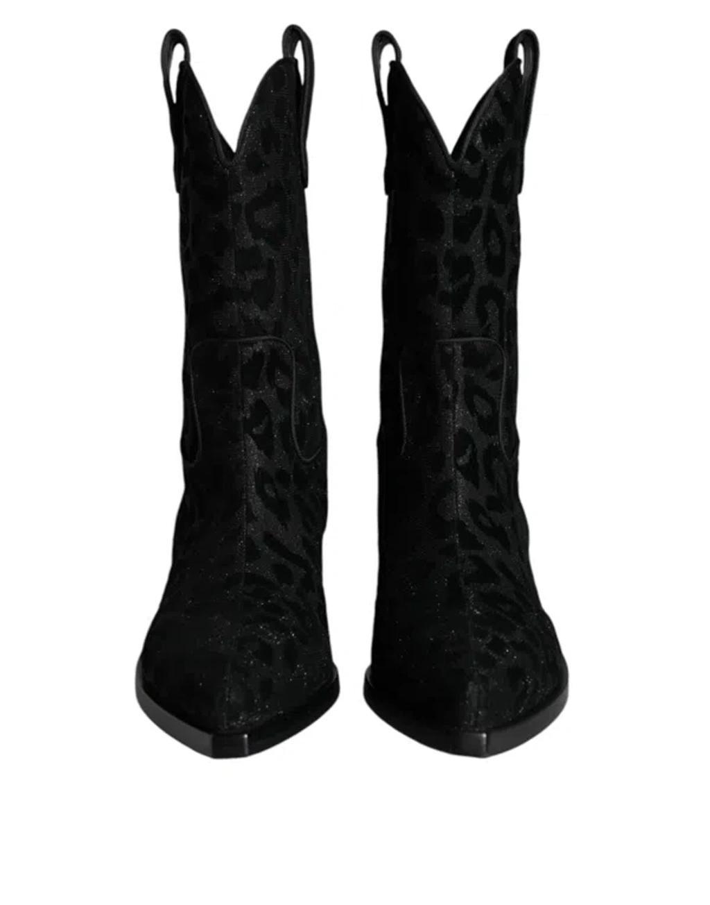 DOLCE & GABBANA Leopard Print Cowboy Boots In Black Product Image