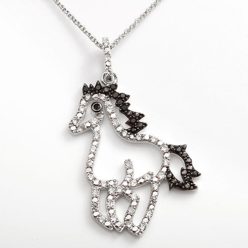 Sophie Miller Sterling Silver Black & White Cubic Zirconia Horse Pendant, Womens Product Image