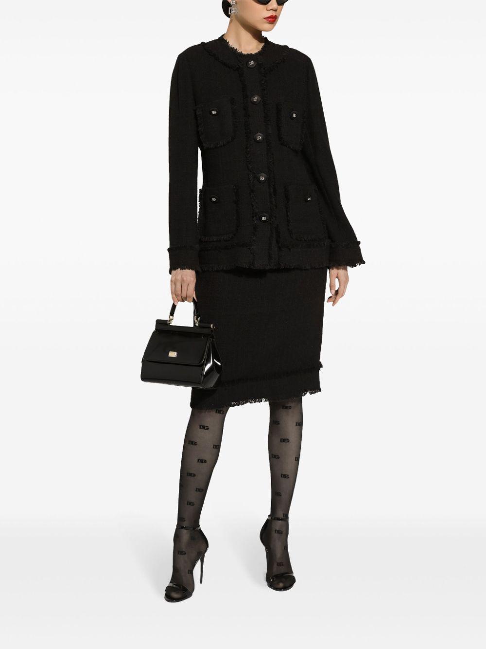 DOLCE & GABBANA Tweed Midi Skirt With Dg Logo In Black Product Image