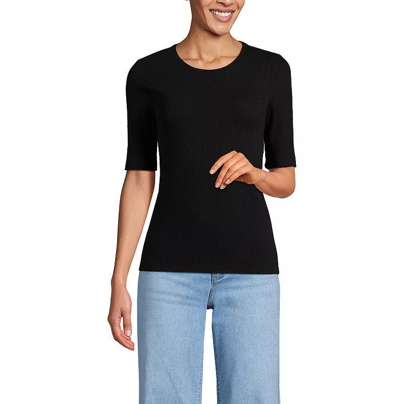 Lands End Womens Drapey Rib Skimming Elbow Sleeve Crew Neck T-shirt Product Image