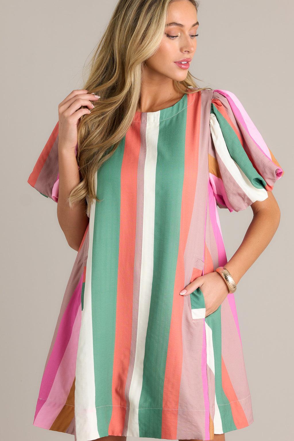 Horizon Haven Green Multi Stripe Mini Dress Product Image