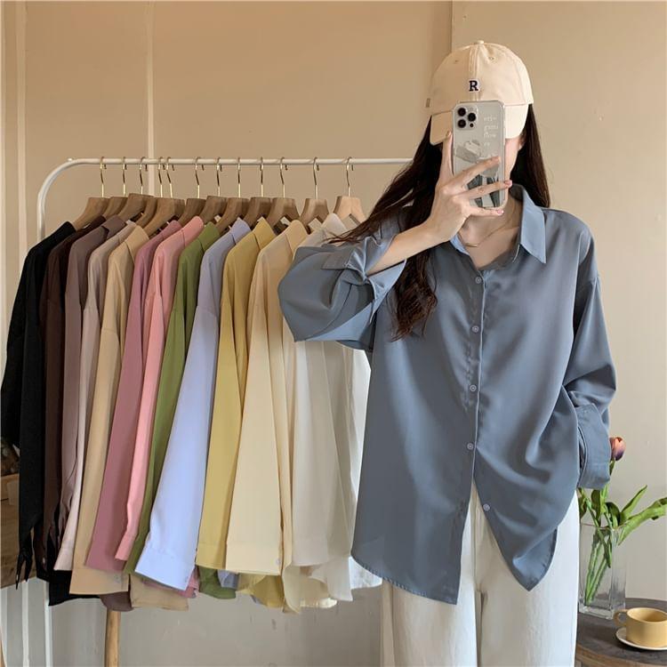 Long-Sleeve Plain Shirt Product Image