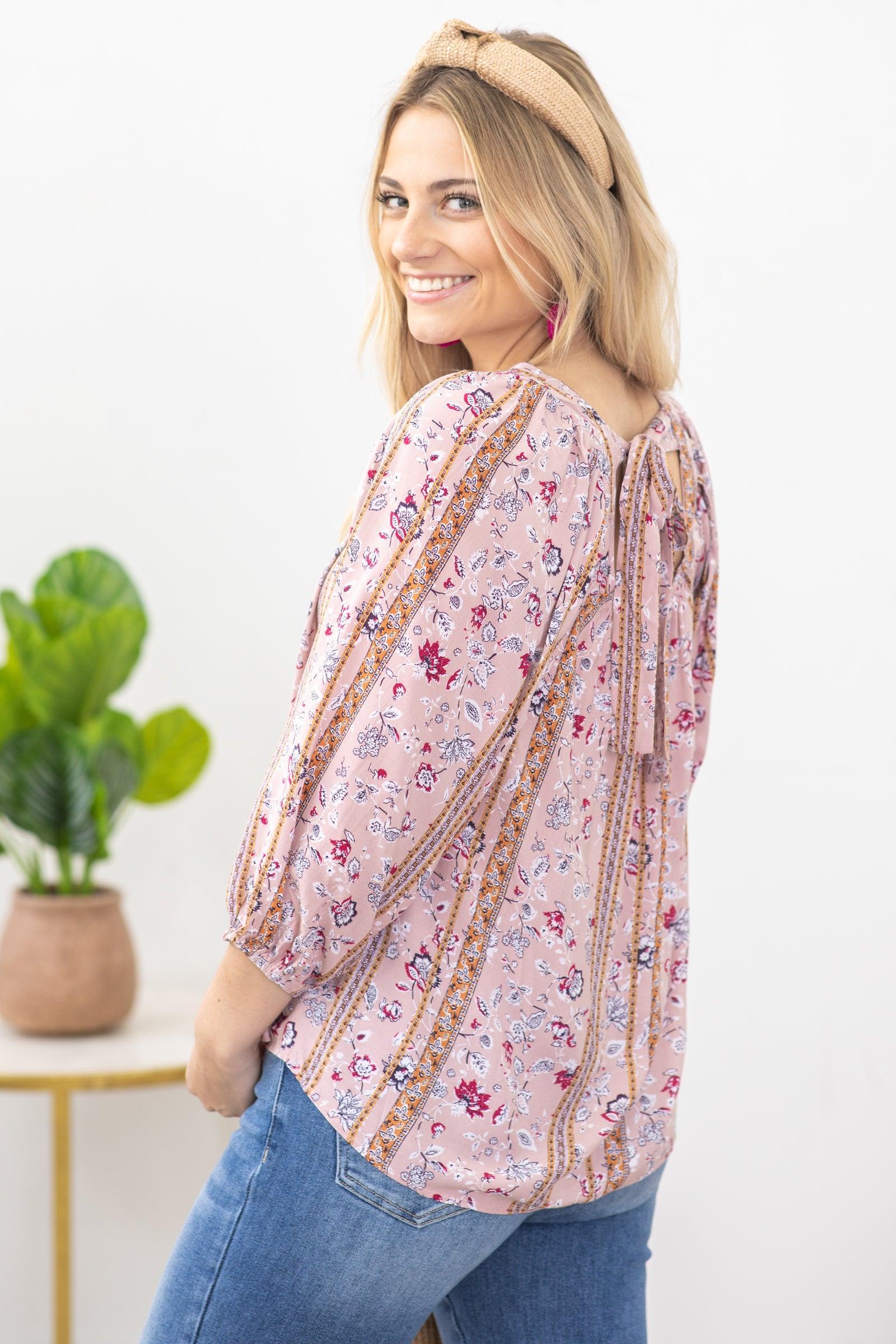 Dusty Rose Square Neckline Floral Woven Top Product Image