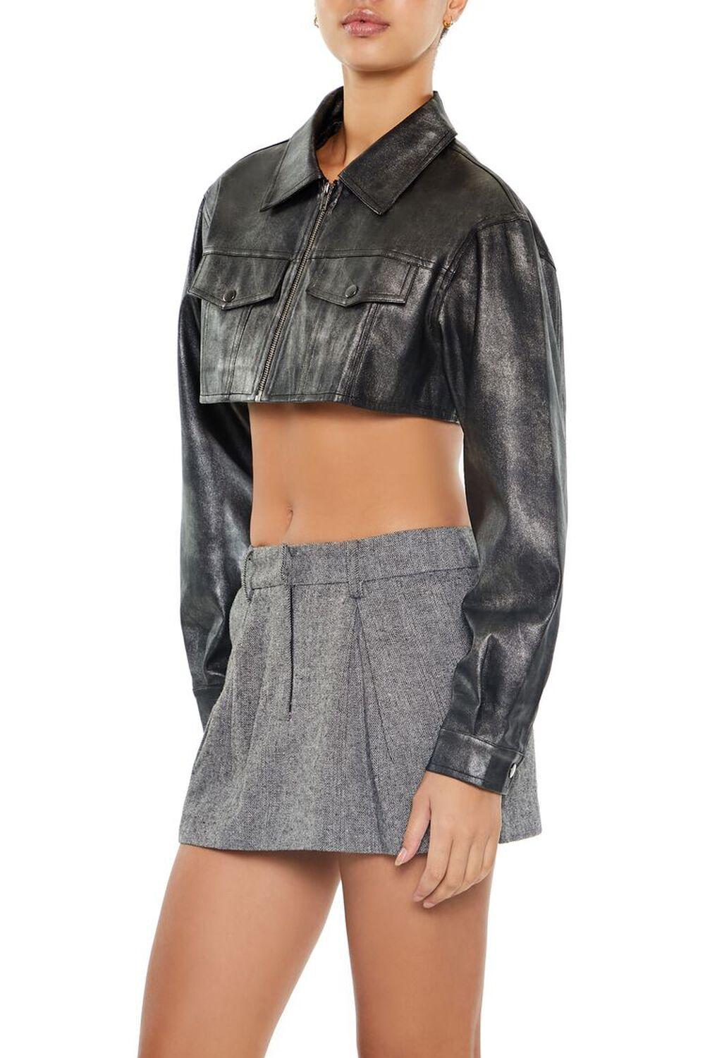 Cropped Metallic Moto Jacket | Forever 21 Product Image