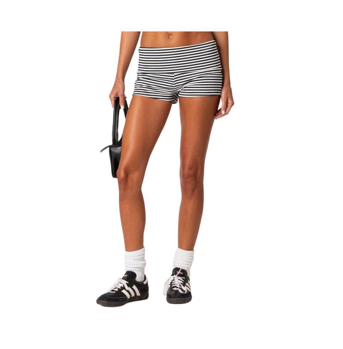 Womens Striped Fold Over Shorts Product Image