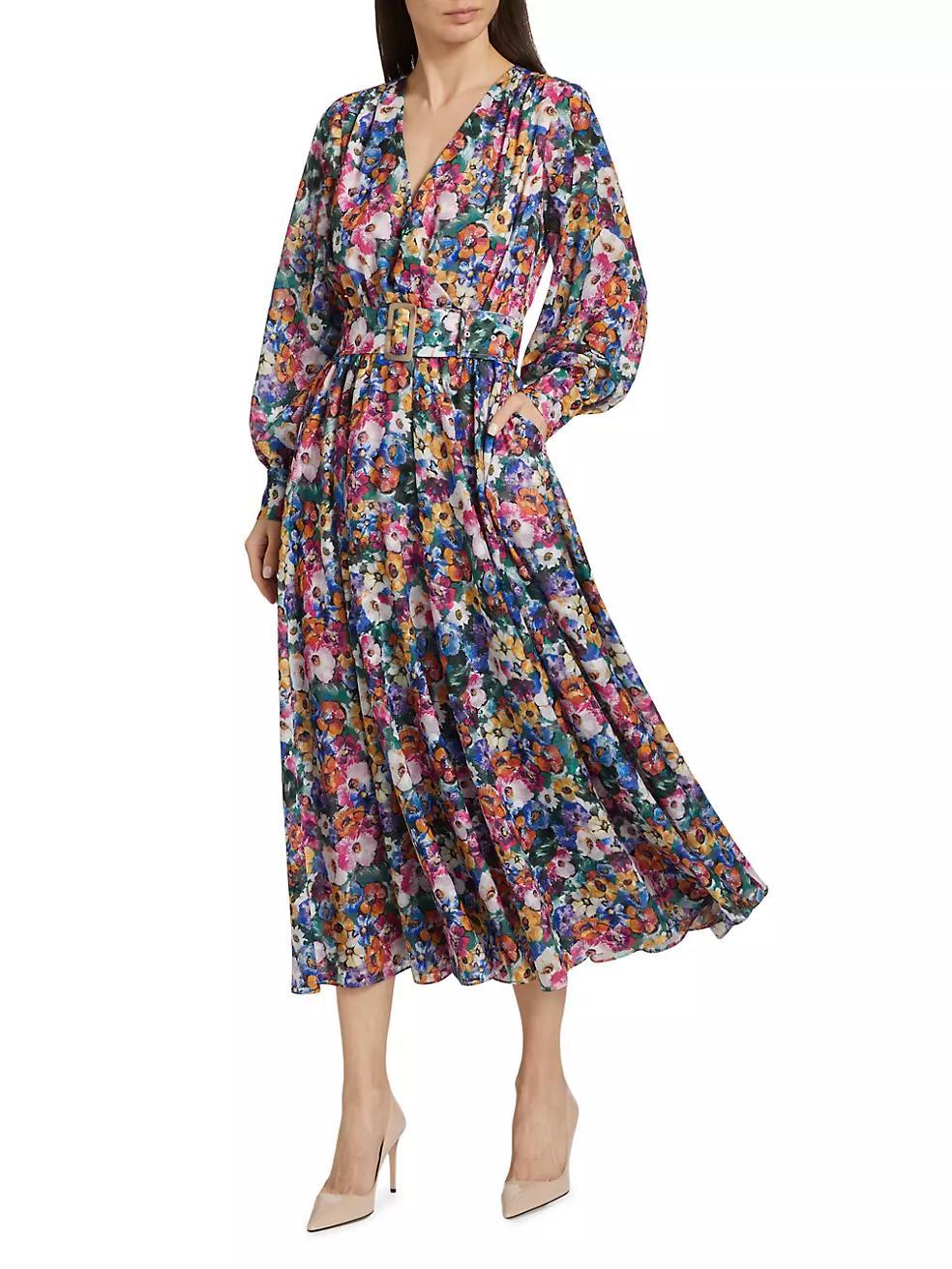 Milena Floral Tie-Waist Midi-Dress Product Image