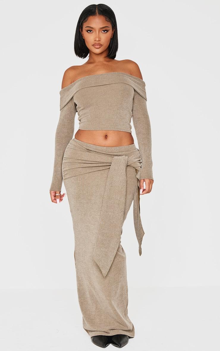 Shape Khaki Rib Wrap Front Maxi Skirt product image