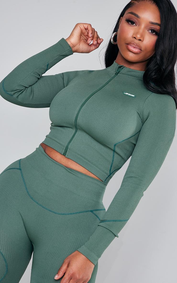 Shape Sea Green Branded Contrast Stitch Long Sleeve Gym Top Product Image