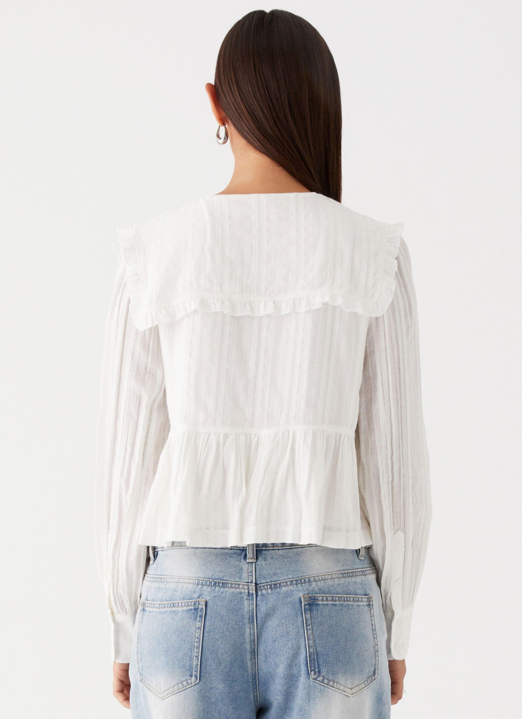 Emerson Tie Front Long Sleeve Top - White Product Image