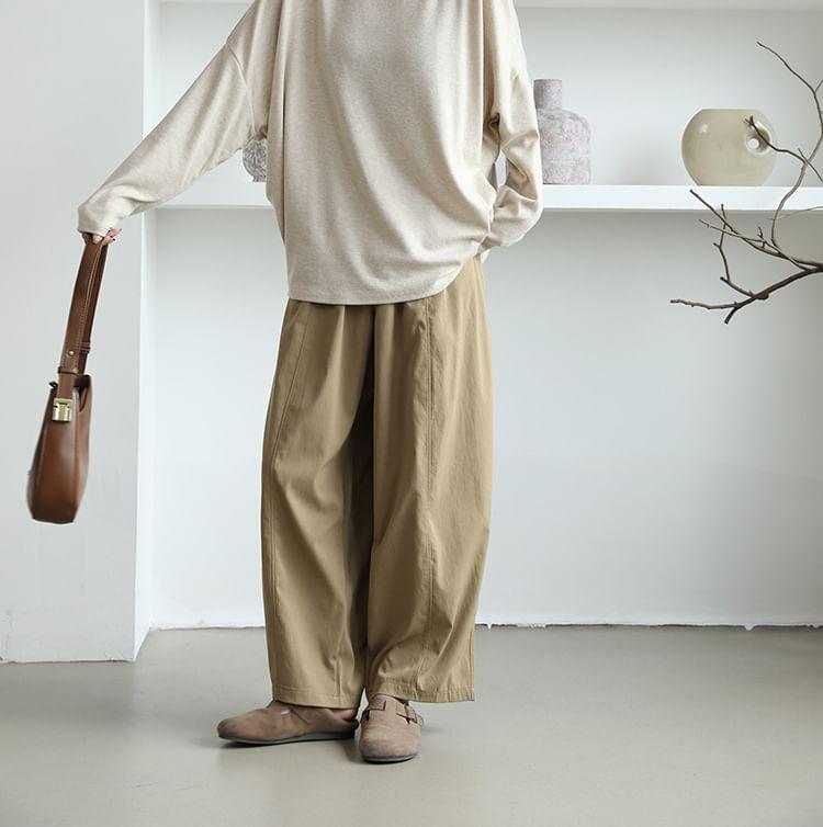 High Waist Plain Loose Fit Pants Product Image