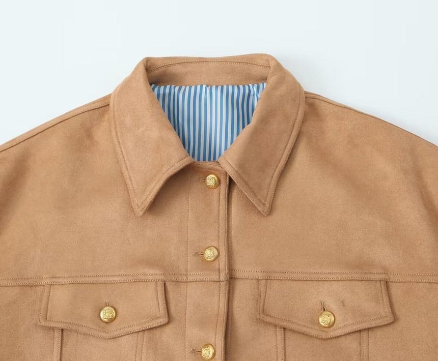 Faux Suede Button-Up Jacket Product Image