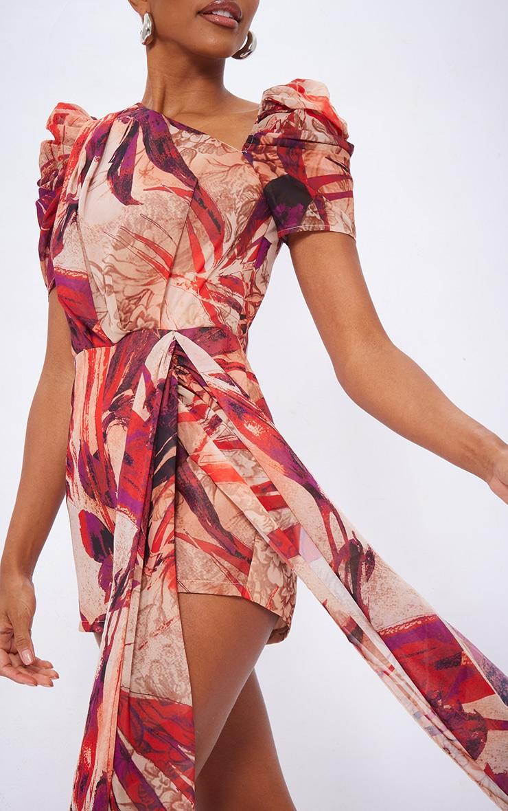  Red Floral Asymmetric Neck Drape Detail Romper Product Image