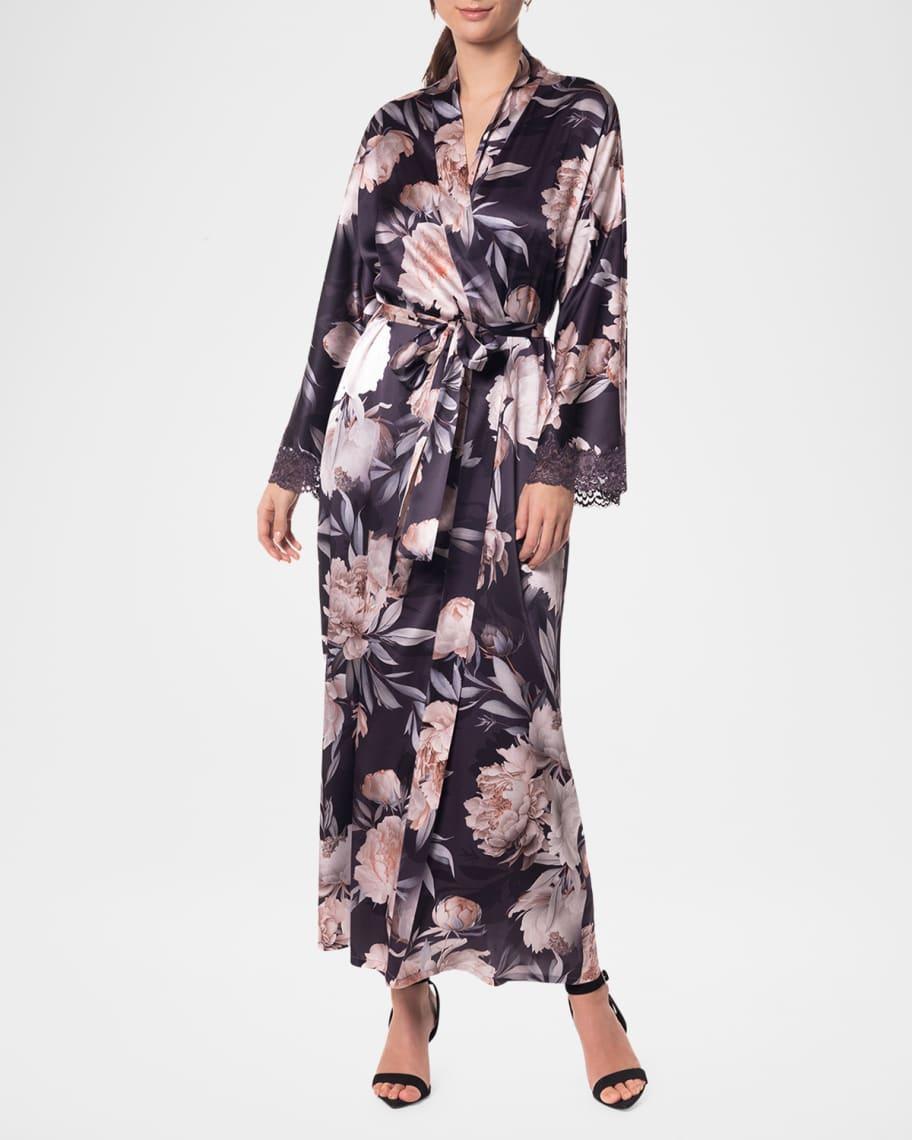 After Dark Floral-Print Charmeuse Robe Product Image