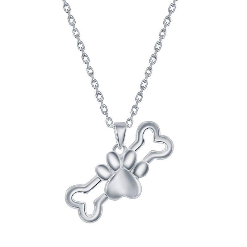 Bone & Paw Print Pendant Necklace, Womens White Product Image