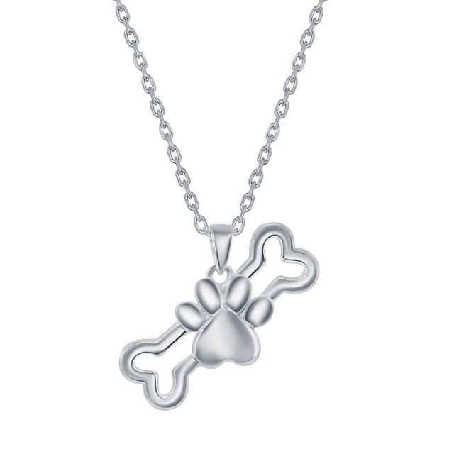 Bone & Paw Print Pendant Necklace, Womens White Product Image