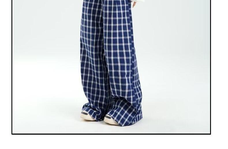 High Rise Plaid Button Fly Wide Leg Pants Product Image