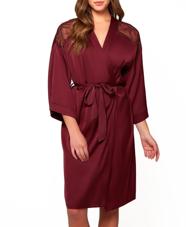 Womens Forrest Stretch Satin and Lace Short Robe - Burgundy Product Image