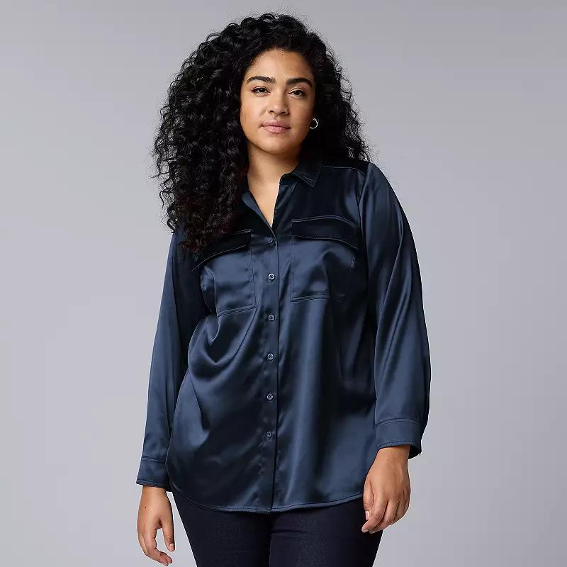 Plus Size Simply Vera Vera Wang Satin Utility Shirt, Womens Glazed Red Product Image