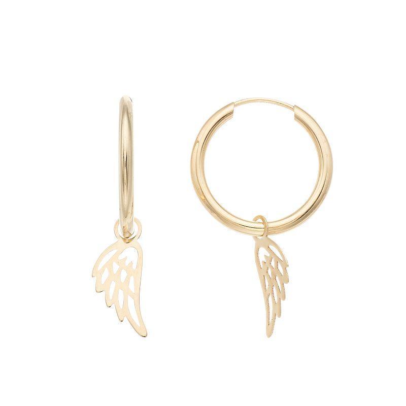 14k Gold Endless Hoop Wing Earrings, Womens Product Image