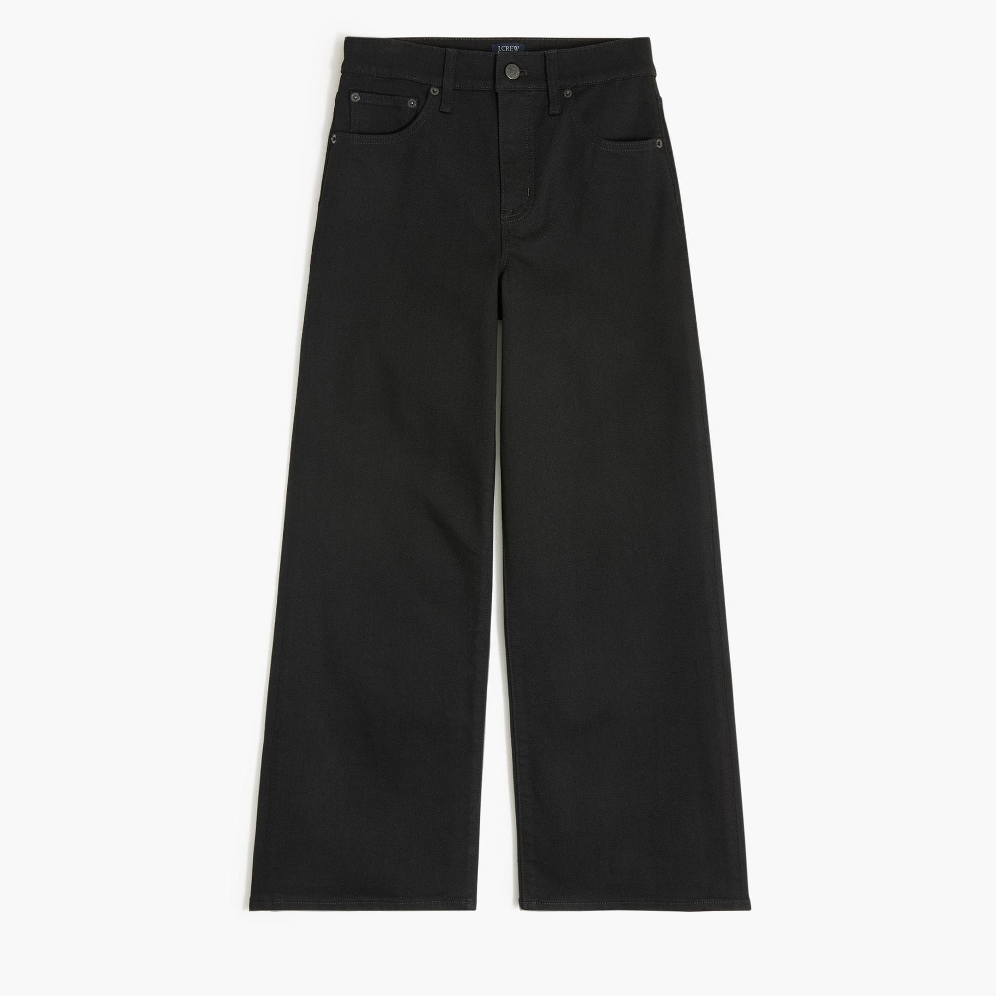 Cropped wide-leg black jean with cut hem in all-day stretch Product Image