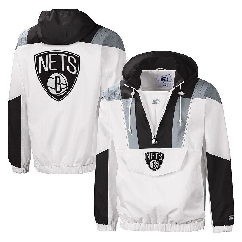 Mens Starter White Brooklyn Nets Striker Crinkle Half-Zip Hoodie Jacket Product Image