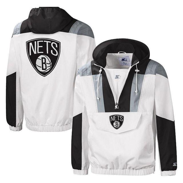 Mens Starter Brooklyn Nets Striker Crinkle Half-Zip Hoodie Jacket Product Image