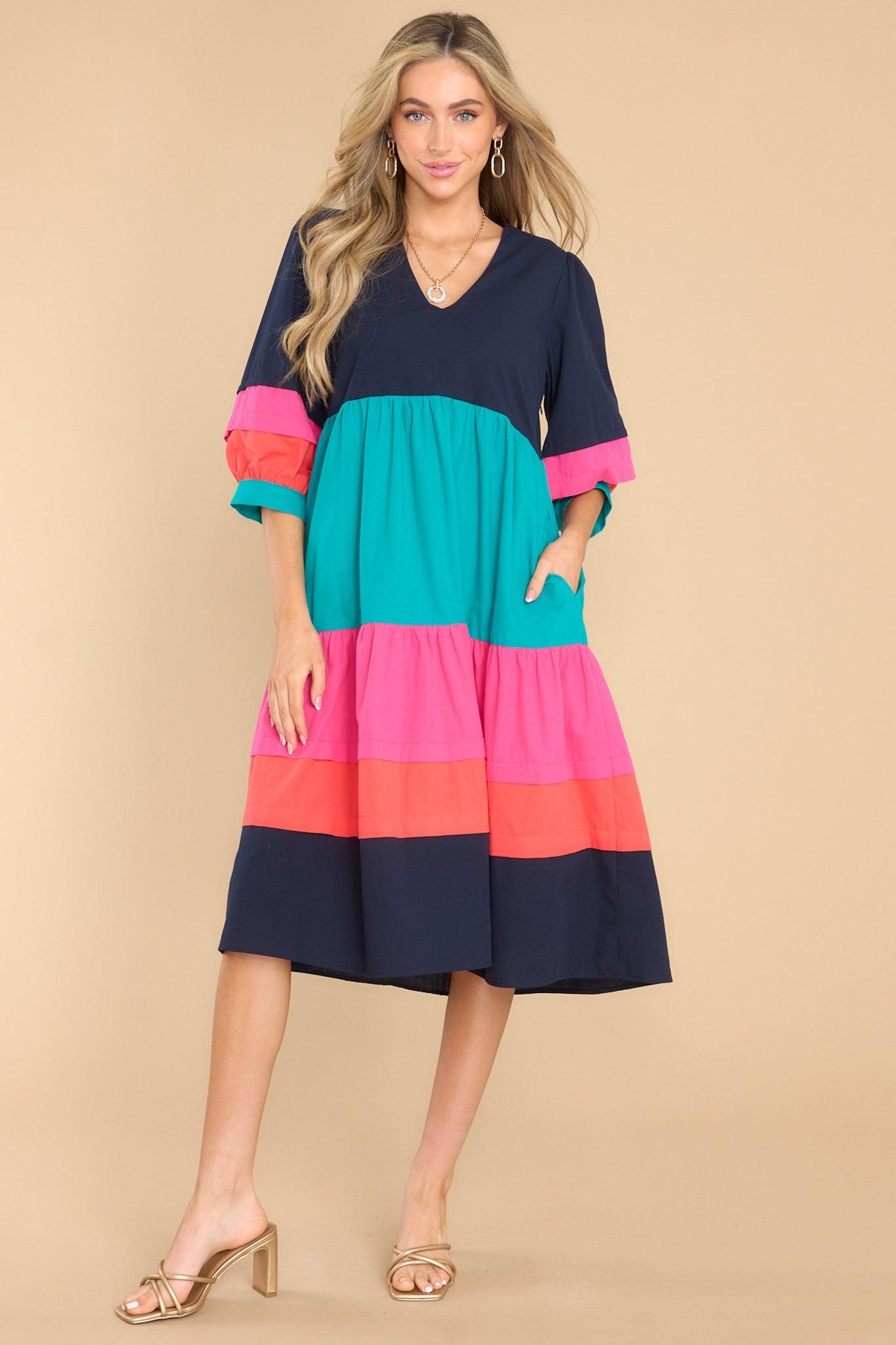 Aura Destined To Impress Navy Multi Midi Dress Product Image